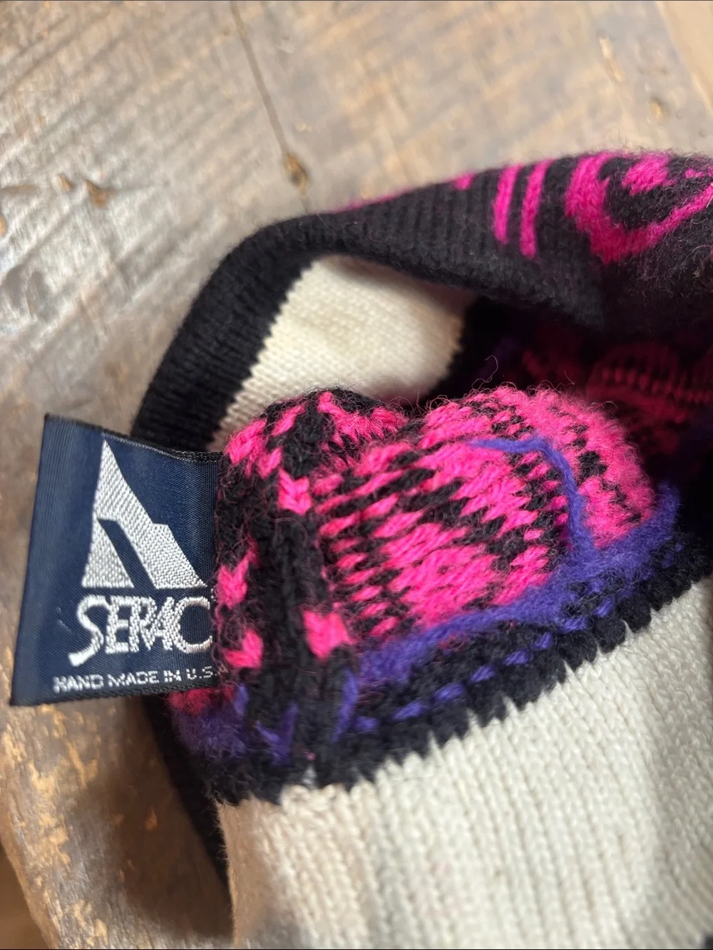 Handcrafted Kids Wool Black & Pink Patterned Knit Beanie